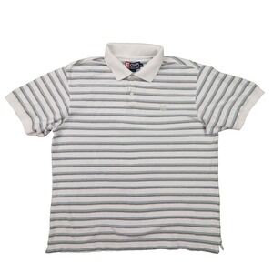 Chaps Ralph Lauren White Blue Striped Short Sleeve Polo Shirt size XL Retro